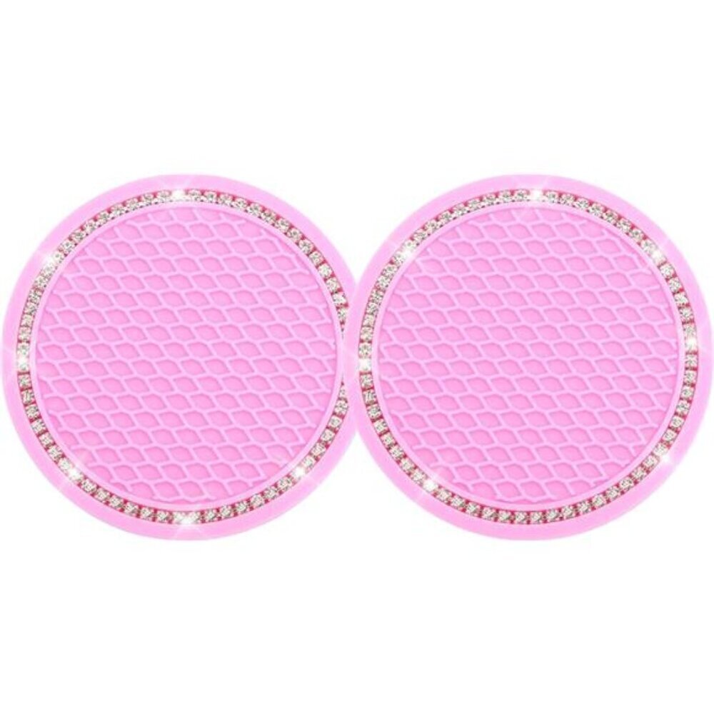Pink Car Cup Coaster Bling Vehicle 2 Pack Rhinestone Diamond Universal Insert